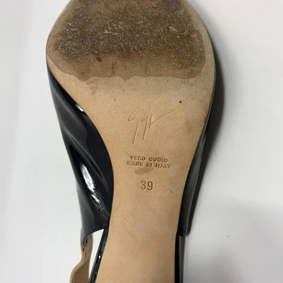 Giuseppe Zanotti Black Patent Leather Slingback Corkscrew Peep-Toe Sandals 8.5 - Picture 9 of 11